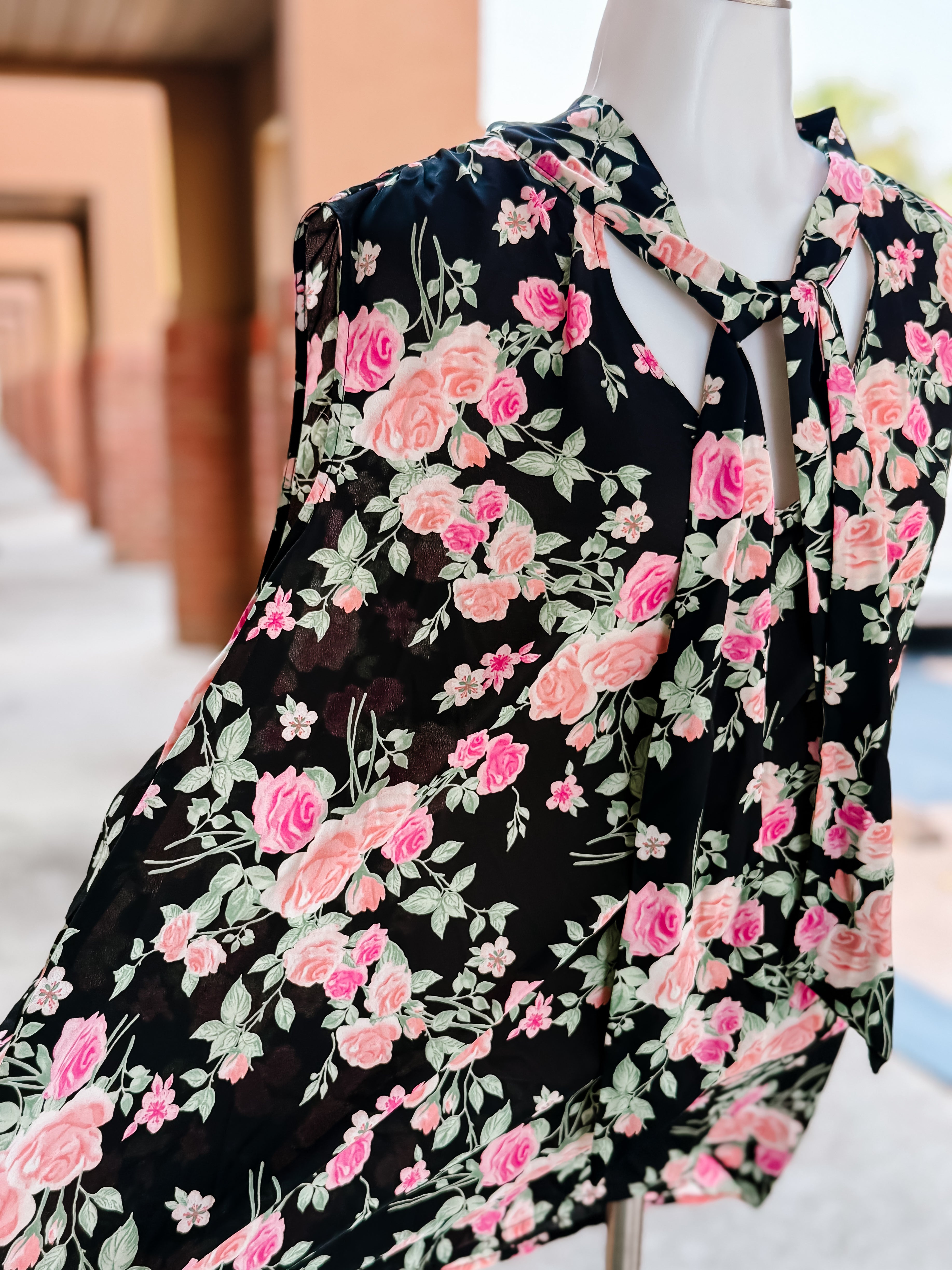 Black Floral Halter or Vneck Neck Top- PLUS- SALE- 2X AVAILABLE