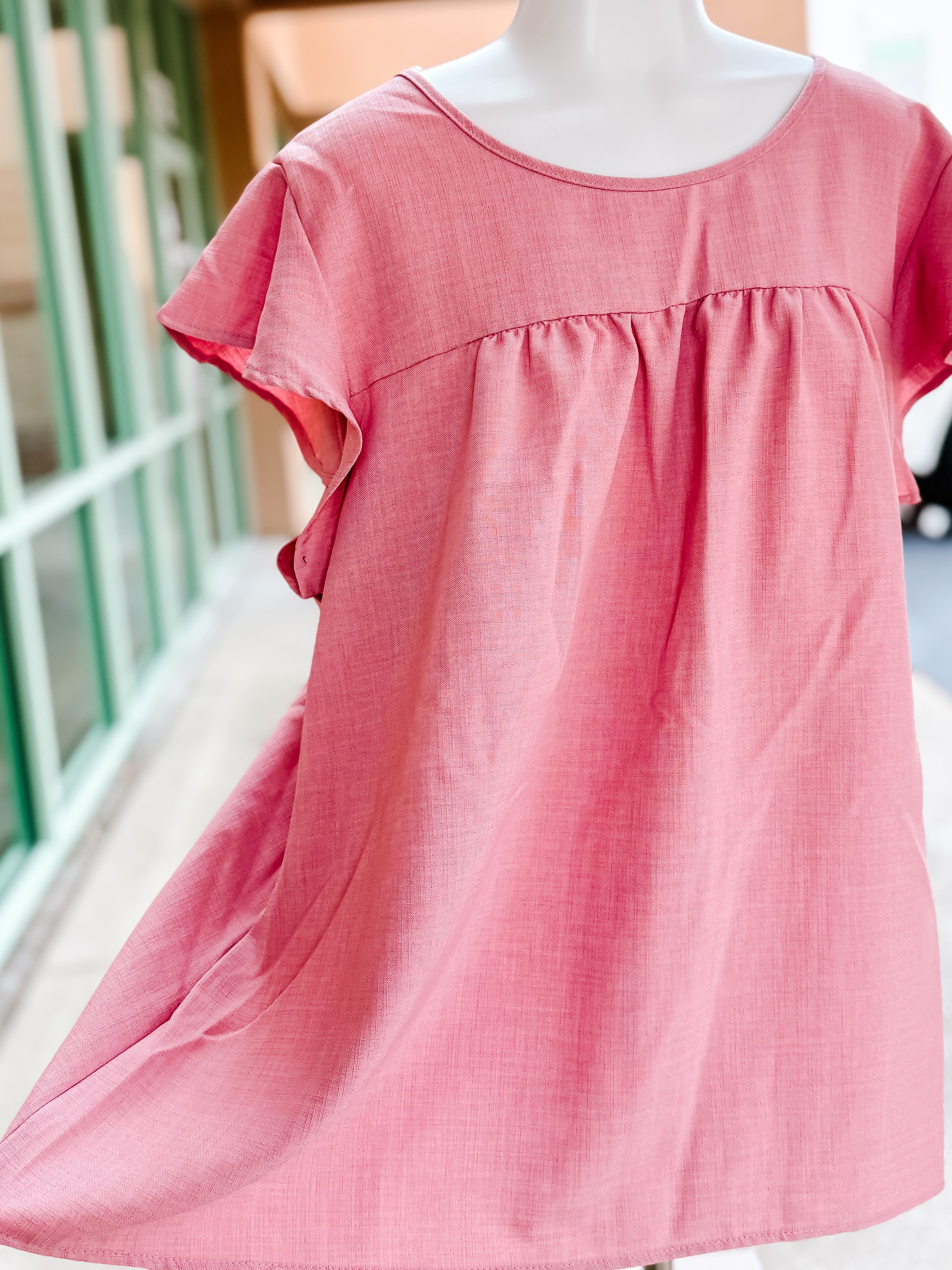 Mauve Linen Ruffle Top- PLUS- SALE