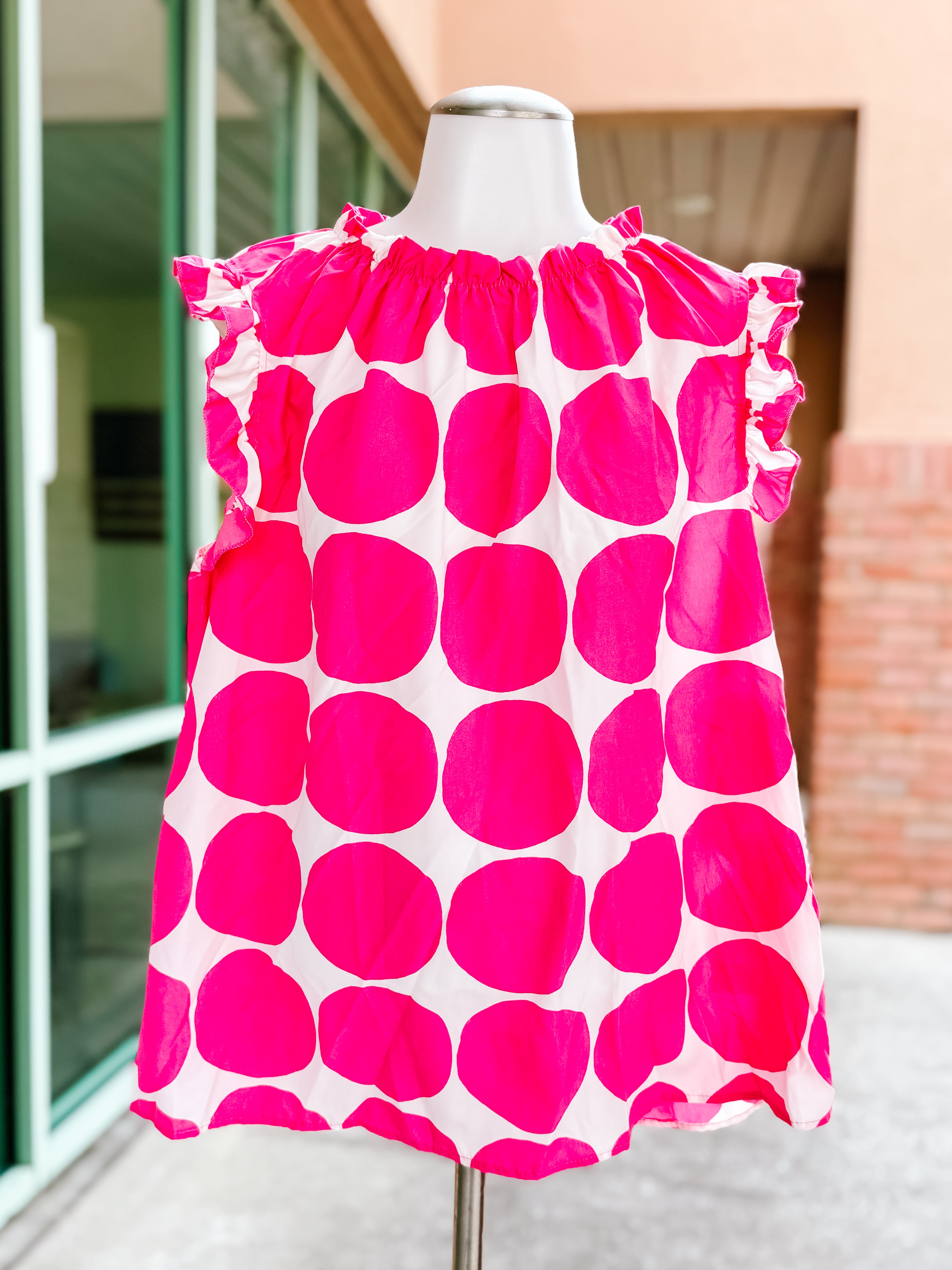 Fuchsia Ivory Big Polka Dot Ruffle Blouse- PLUS- SALE