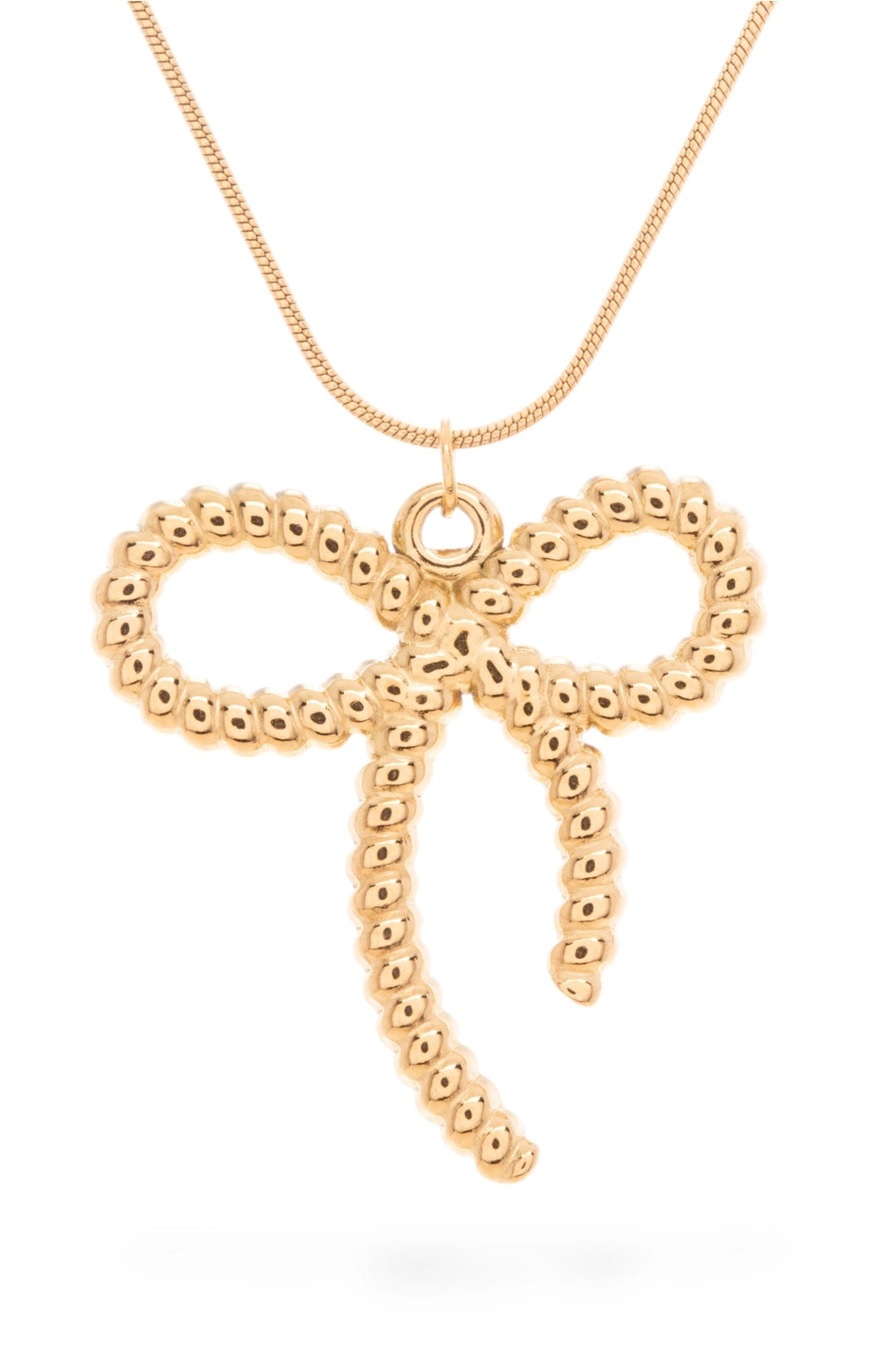 GOLD STAINLESS STEEL RIBBON BOW PENDANT NECKLACE
