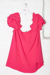 FUCHSIA SOLID COLOR SCRUNCH SLEEVE TANK TOP