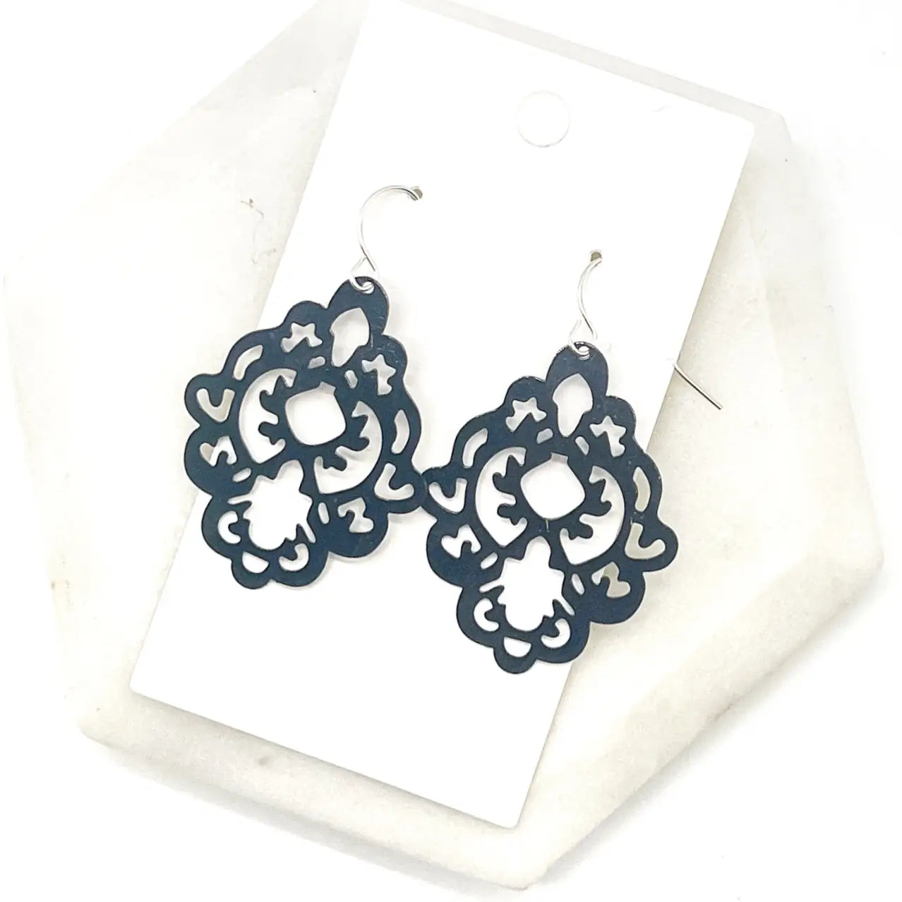 BLACK GILDED BLACK METAL DAMASK PRINT HANDMADE BBB EARRINGS