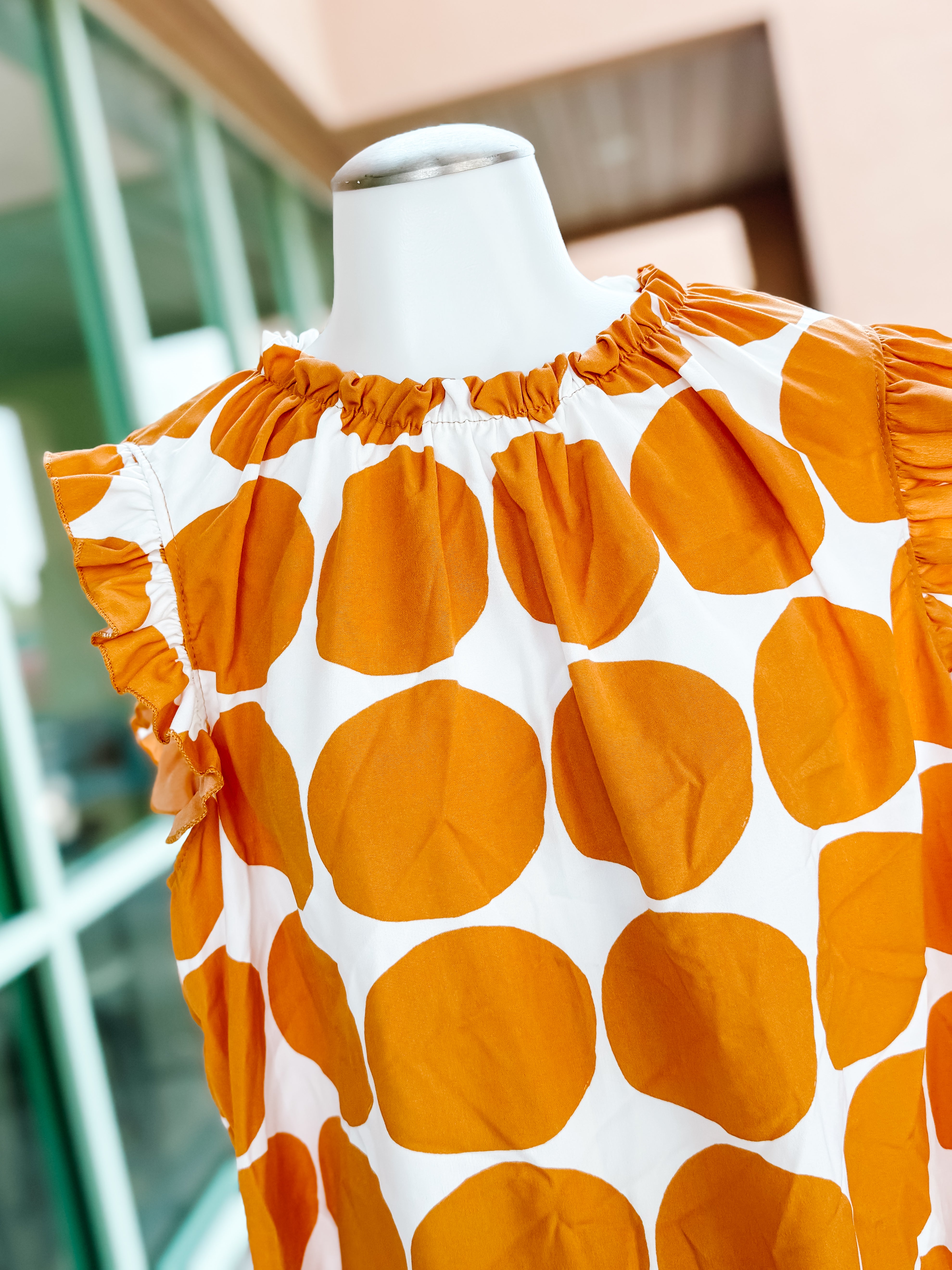 Orange Ivory Big Polka Dot Ruffle Blouse- PLUS- SALE