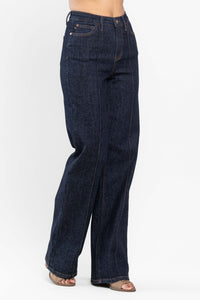 Judy Blue Darkwash High Waist Front Seam Dart Detail Wide Leg Denim- SIZE: 0 left.