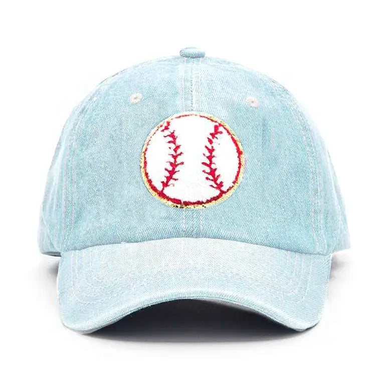 CHENILLE BASEBALL PATCH DENIM BALL CAP HAT