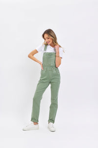 JUDY BLUE SAGE HIGH WAIST GARMENT DYED OVERALLS BOYFRIEND FIT DENIM