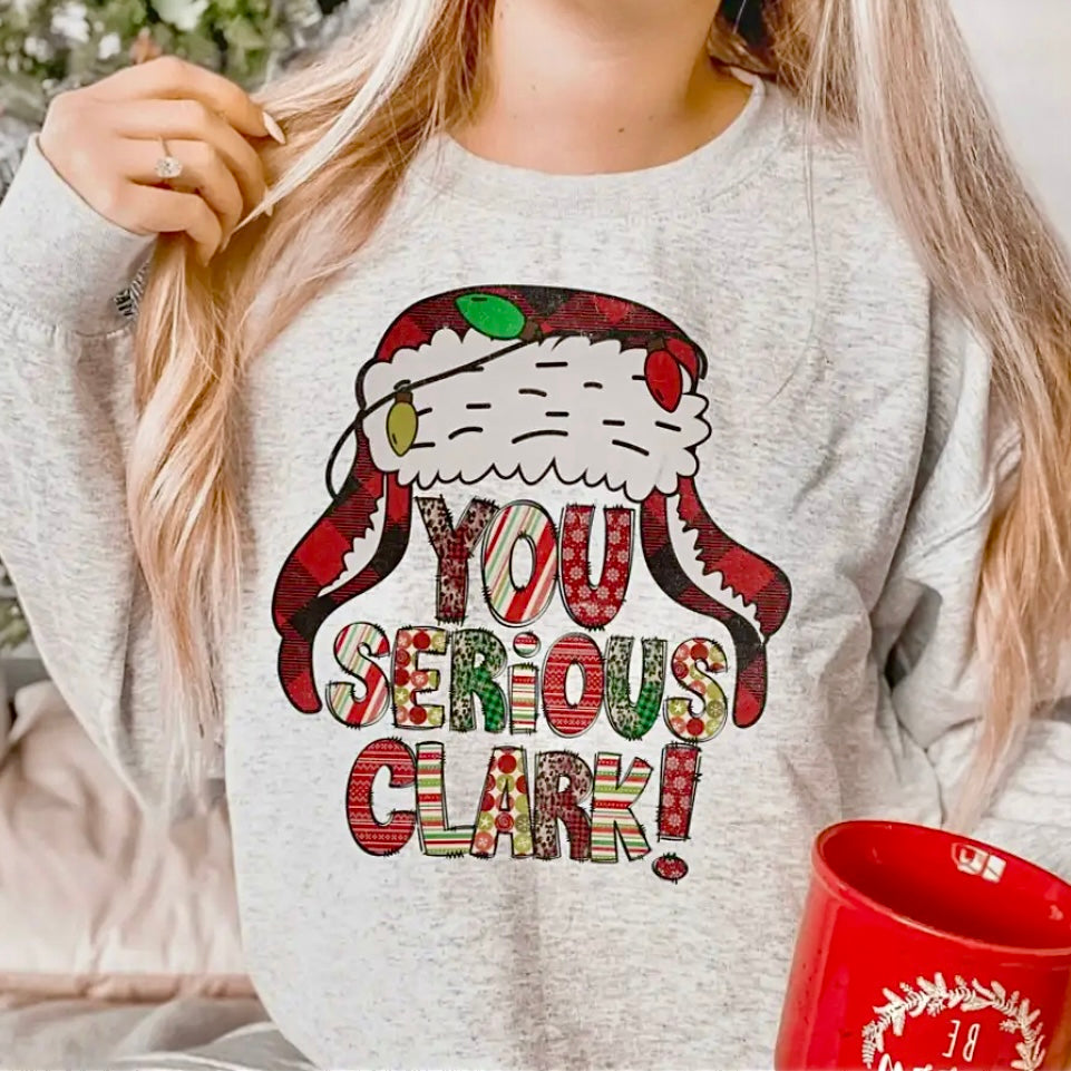 YOU SERIOUS CLARK HOLIDAY CHRISTMAS ASH GREY SWEATSHIRT