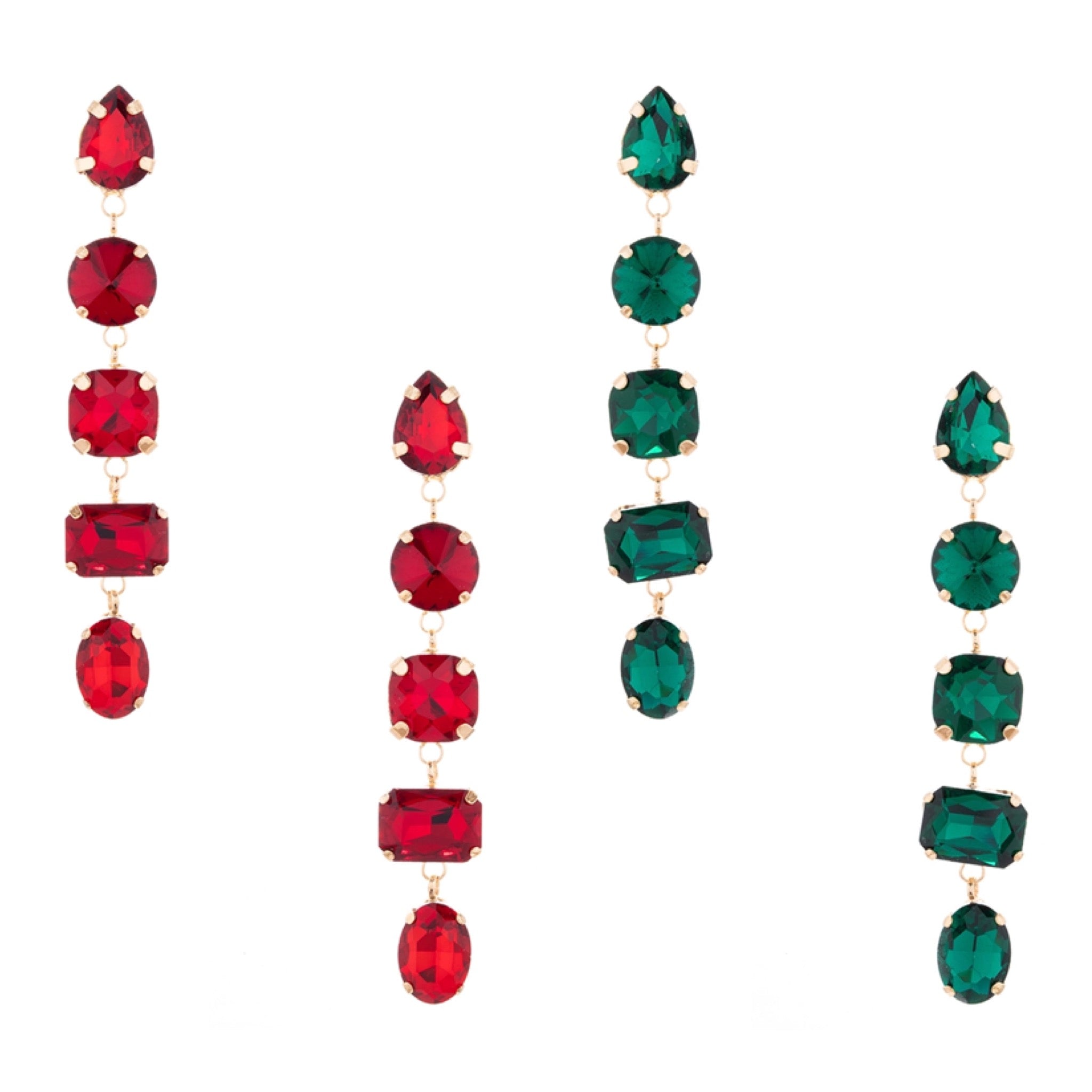 CRYSTAL GEM STONE DANGLY STATEMENT CHANDELIER EARRINGS