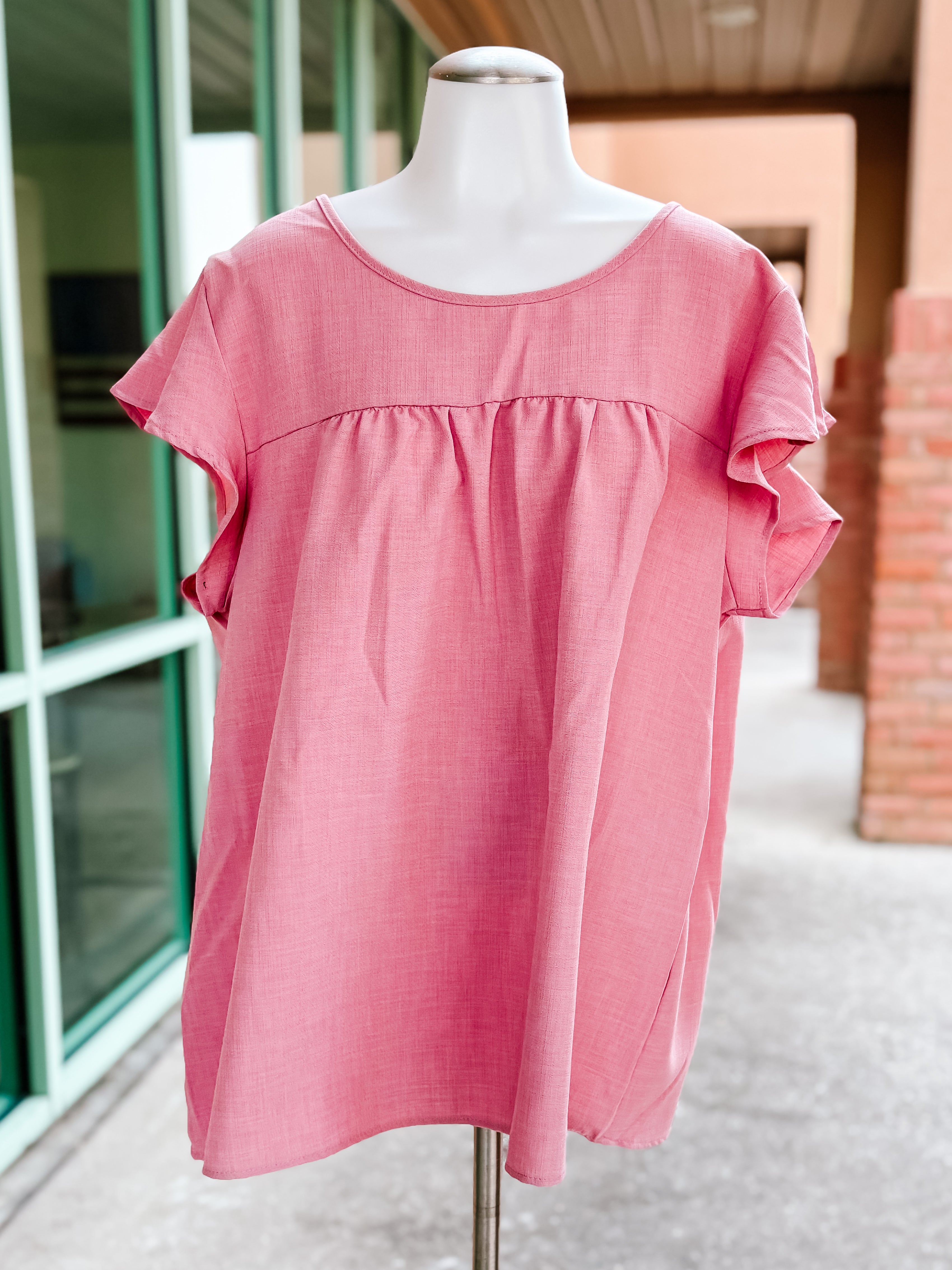 Mauve Linen Ruffle Top- PLUS- SALE