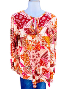 Wine Mauve Patchwork Ethnic Floral Top