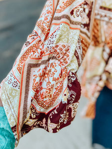 Rust Sepia Boho Sharkbite 3/4 Sleeve Top