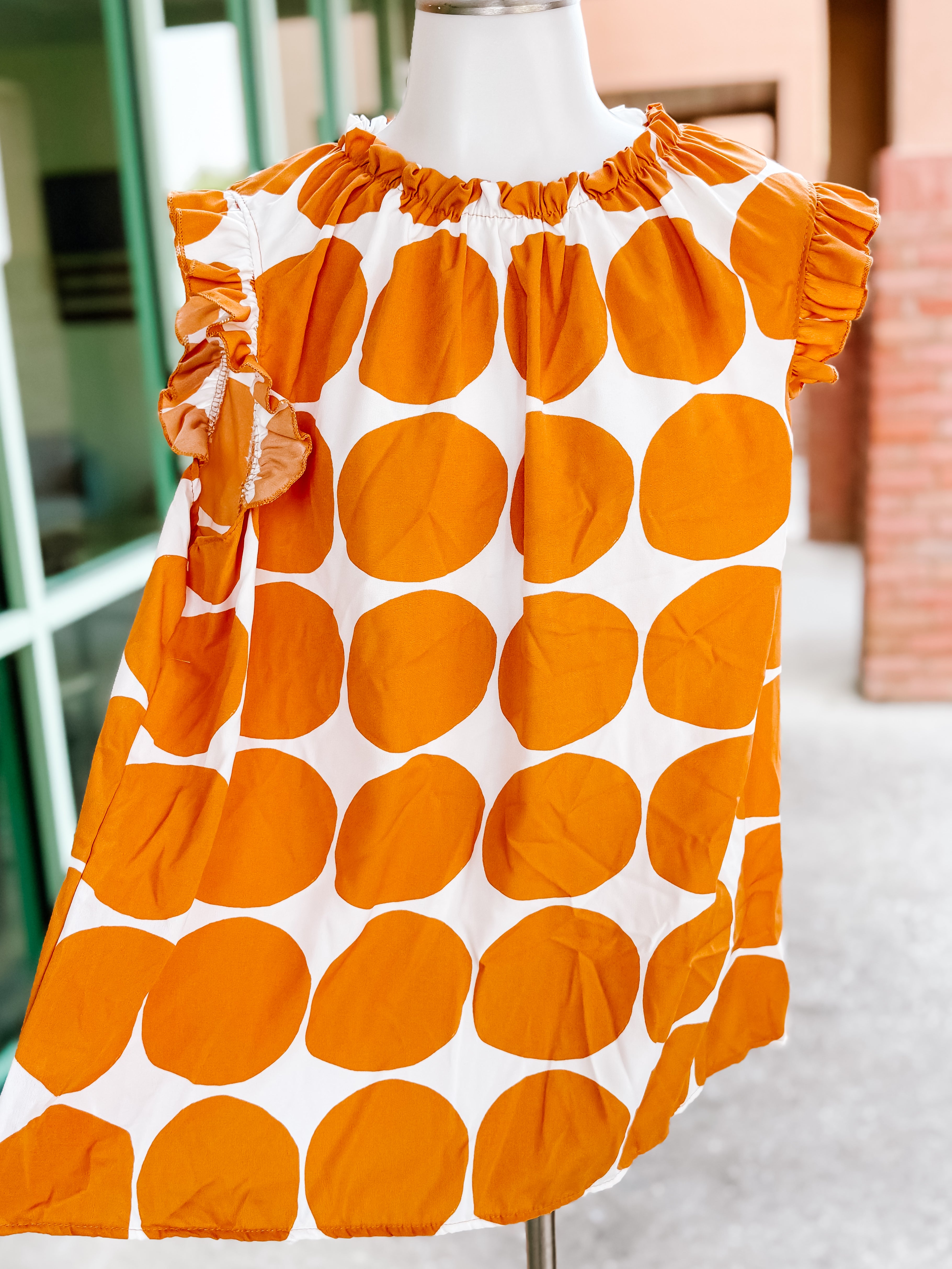 Orange Ivory Big Polka Dot Ruffle Blouse- PLUS- SALE