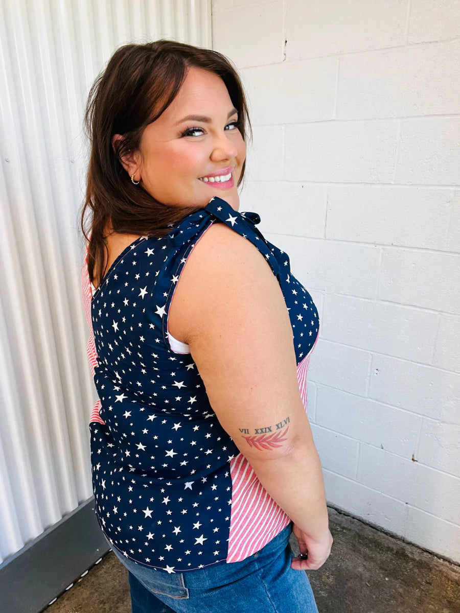 STARS STRIPES COLORBLOCK RIBBON TANK- PLUS- SALE