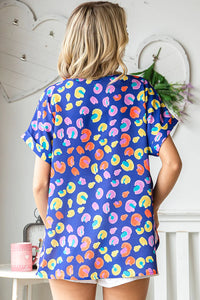 ROYAL BLUE MULTI ABSTRACT ANIMAL TOP