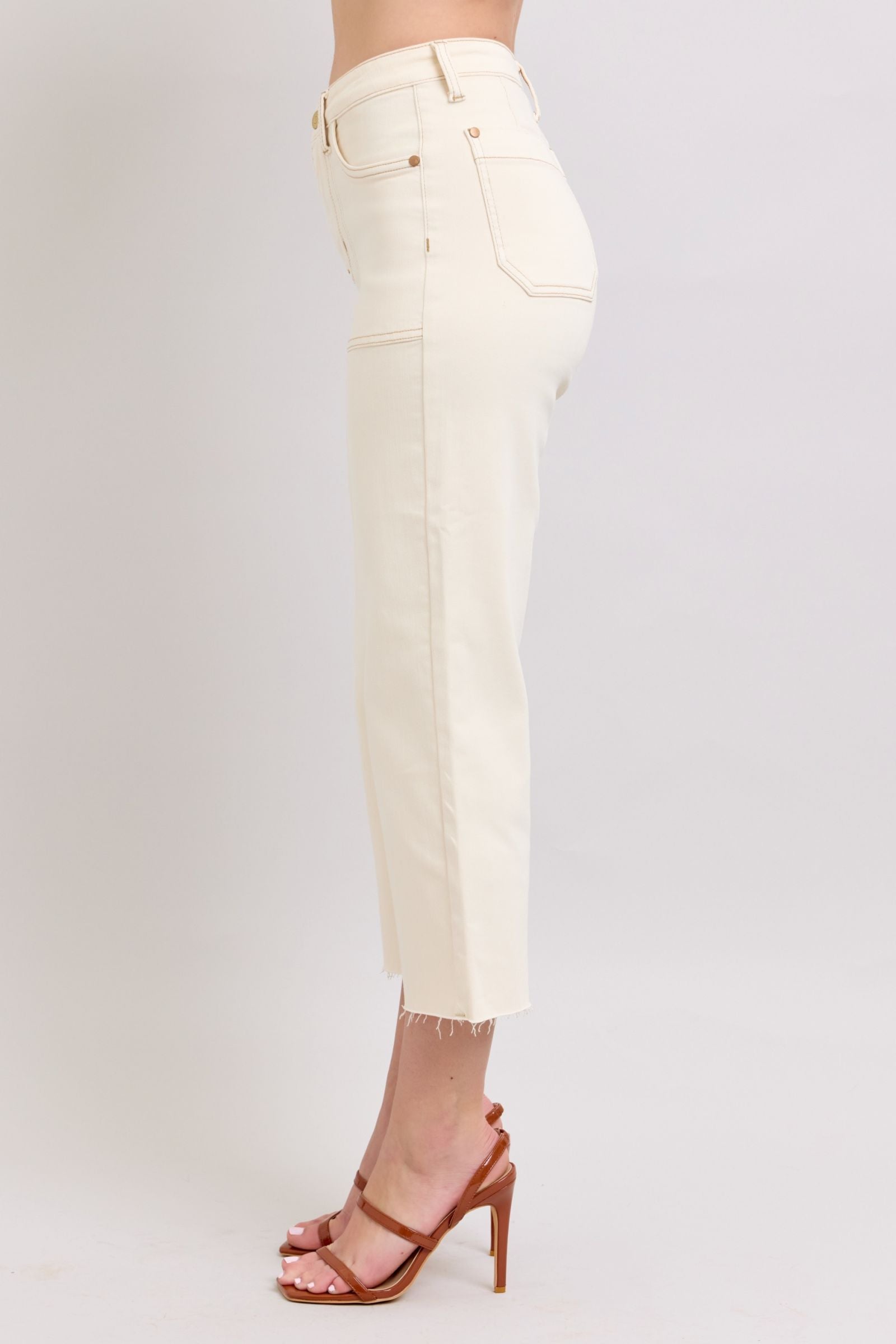 ECRU CROP WIDE LEG GARMENT DYED HIGH WAIST OFF WHITE/IVORY JUDY BLUE DENIM-PLUS