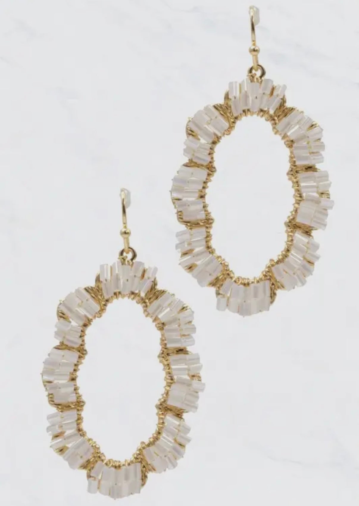 BEADED GEOMETRIC SHAPE-OVAL SPARKLE EARRINGS