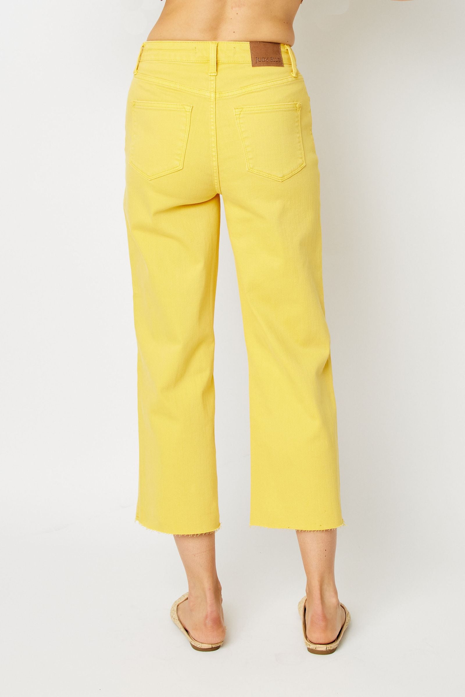 YELLOW HIGH WAIST GARMENT DYED BRAIDED WAISTBAND CROP WIDE LEG DENIM JUDY BLUE