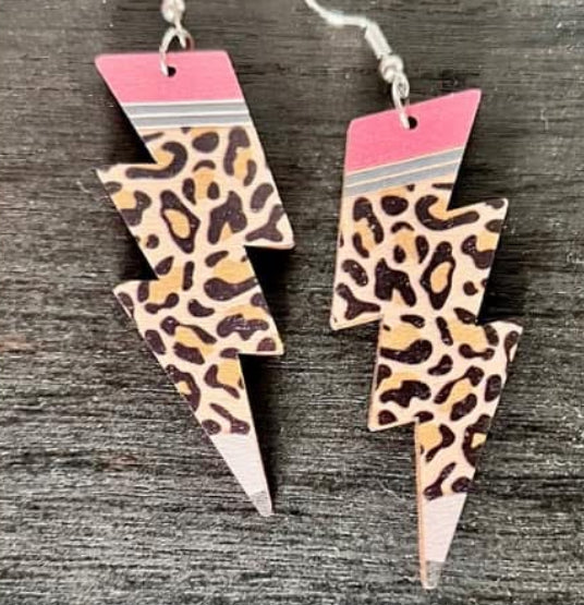LEOPARD PENCIL LIGHTENING BOLT EARRINGS