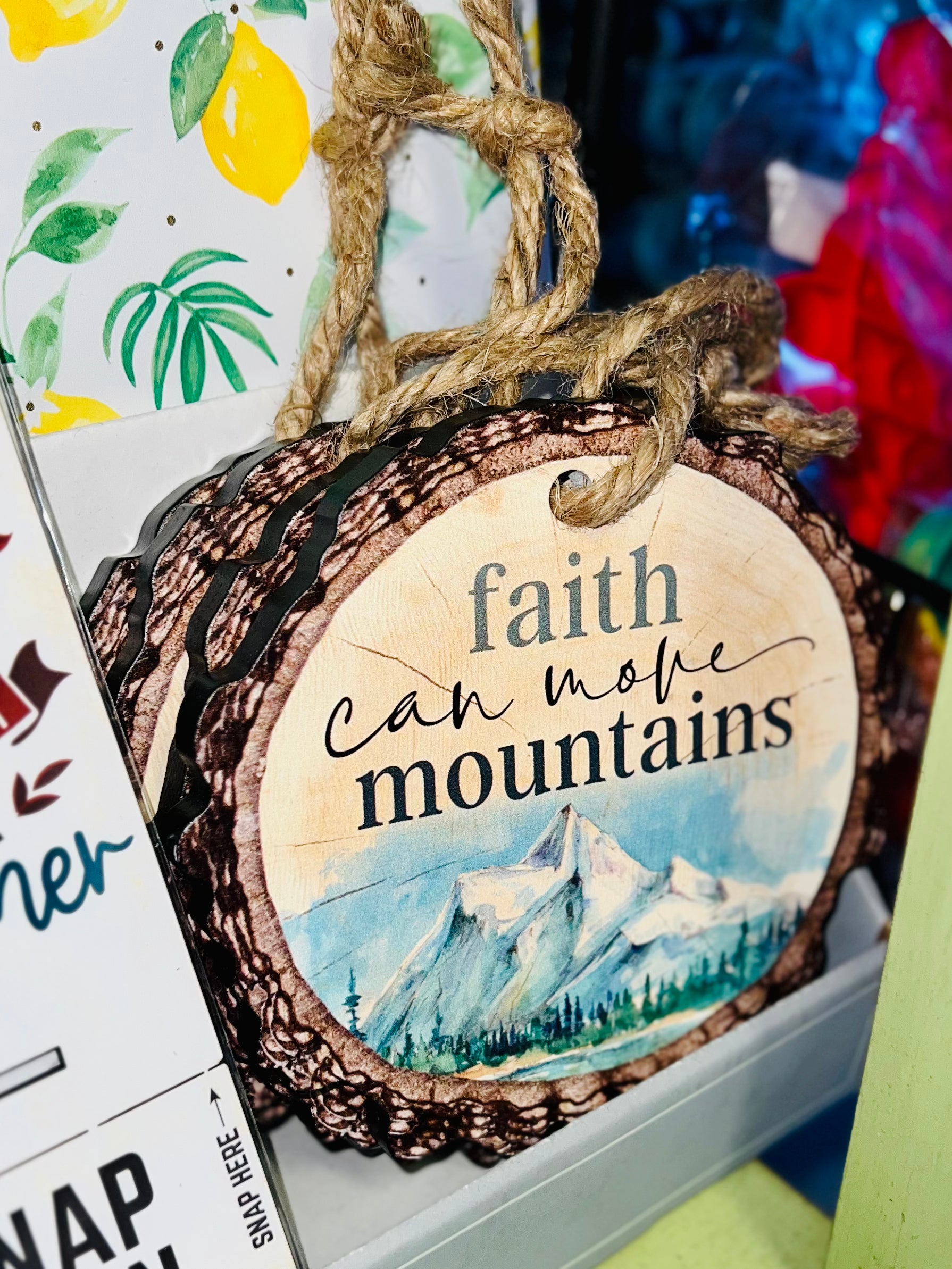 Faith Can Move Mountains Barky Wood Hanging Sign