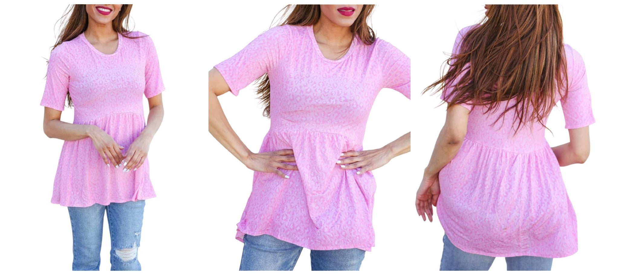 SOFT PINK ANIMAL BABYDOLL TOP- PLUS- SALE- 1X, 2X & 3X AVAILABLE