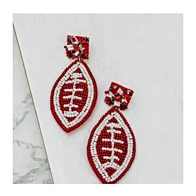 BLINGY GLITZY POST FOOTBALL SEEDBEAD GAMEDAY EARRINGS BY P.O.