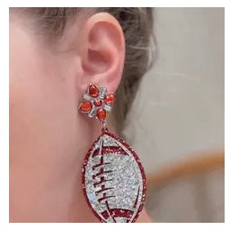 GLITTER FOOTBALL TWO TIER DANGLE GAMEDAY EARRINGS BY P.O.