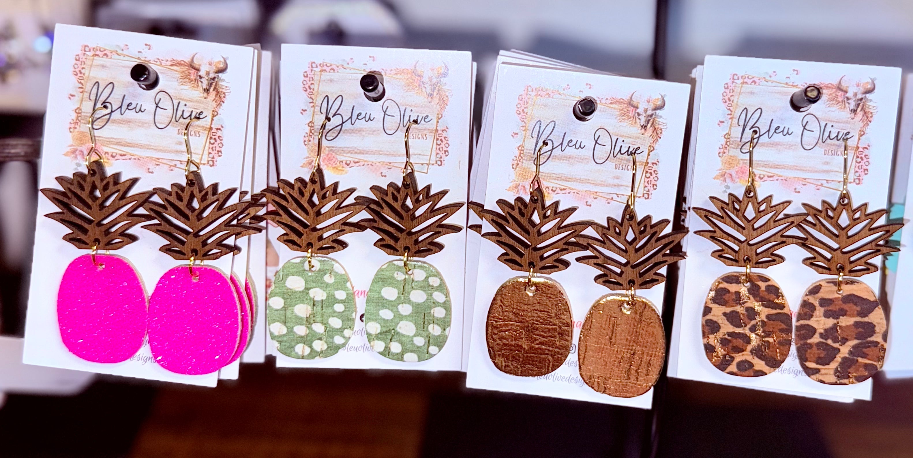 WOOD TOPPER FOR "CROWN" OF LEATHER PINEAPPLE HANDMADE EARRINGS BY B.O.D