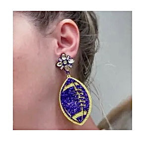 GLITTER FOOTBALL TWO TIER DANGLE GAMEDAY EARRINGS BY P.O.
