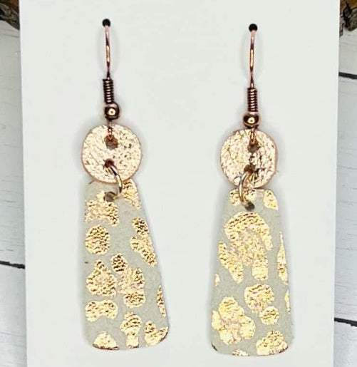 METALLIC SHIMMER ROUNDED RECTANGLE WITH CIRCLES LEATHER HANDMADE EARRINGS BY B.O.D