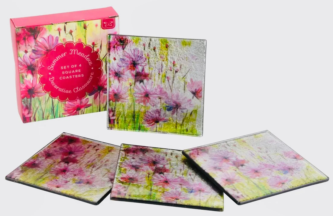 Glass Coasters Summer Meadow Square 4pack