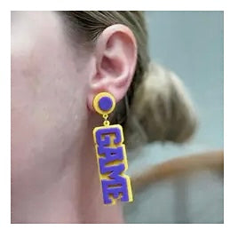 GAME DAY TWO WORDS ACRYLIC TWO TONED FOOTBALL EARRINGS BY P.O.