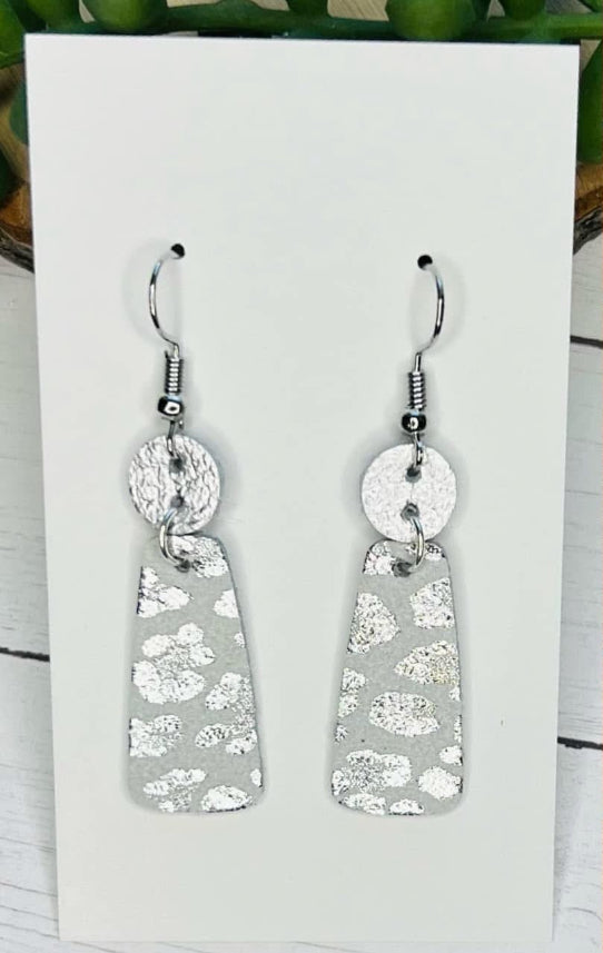 METALLIC SHIMMER ROUNDED RECTANGLE WITH CIRCLES LEATHER HANDMADE EARRINGS BY B.O.D