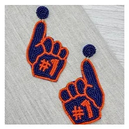 GO FOAM #1 FINGERS SEEDBEAD FOOTBALL GAMEDAY EARRINGS BY P.O.