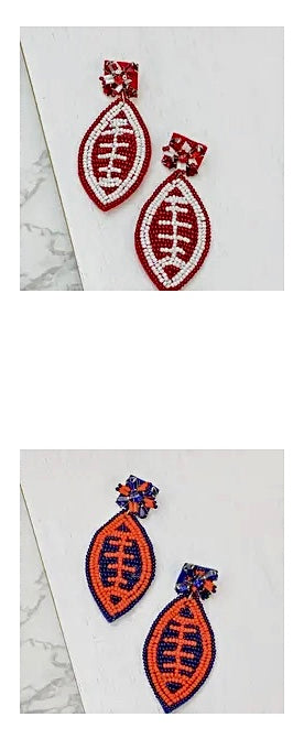 BLINGY GLITZY POST FOOTBALL SEEDBEAD GAMEDAY EARRINGS BY P.O.