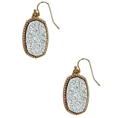 Grey Glitter Oval Earrings