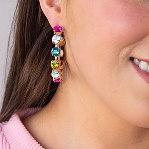 Gemstone Embrace Multi Color Crystal Hoop Rhinestone Earrings