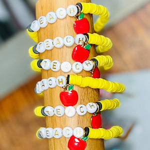 Teach Rubber Beaded Apple Charm Bracelet