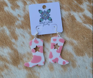 Printed Cowboy Boot Cow Print Earrings