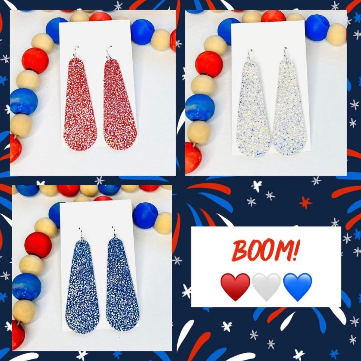 SHIMMER METALLIC IRIDESCENT DANGLE GEO SHAPE HANDMADE LEATHER EARRINGS BY B.O.D