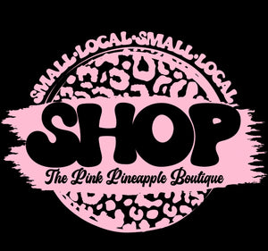 SHOP SMALL SHOP LOCAL PINK LEOPARD CIRCLE THE PINK PINEAPPLE BOUTIQUE CUSTOM LOGO BRANDED BLACK TEE