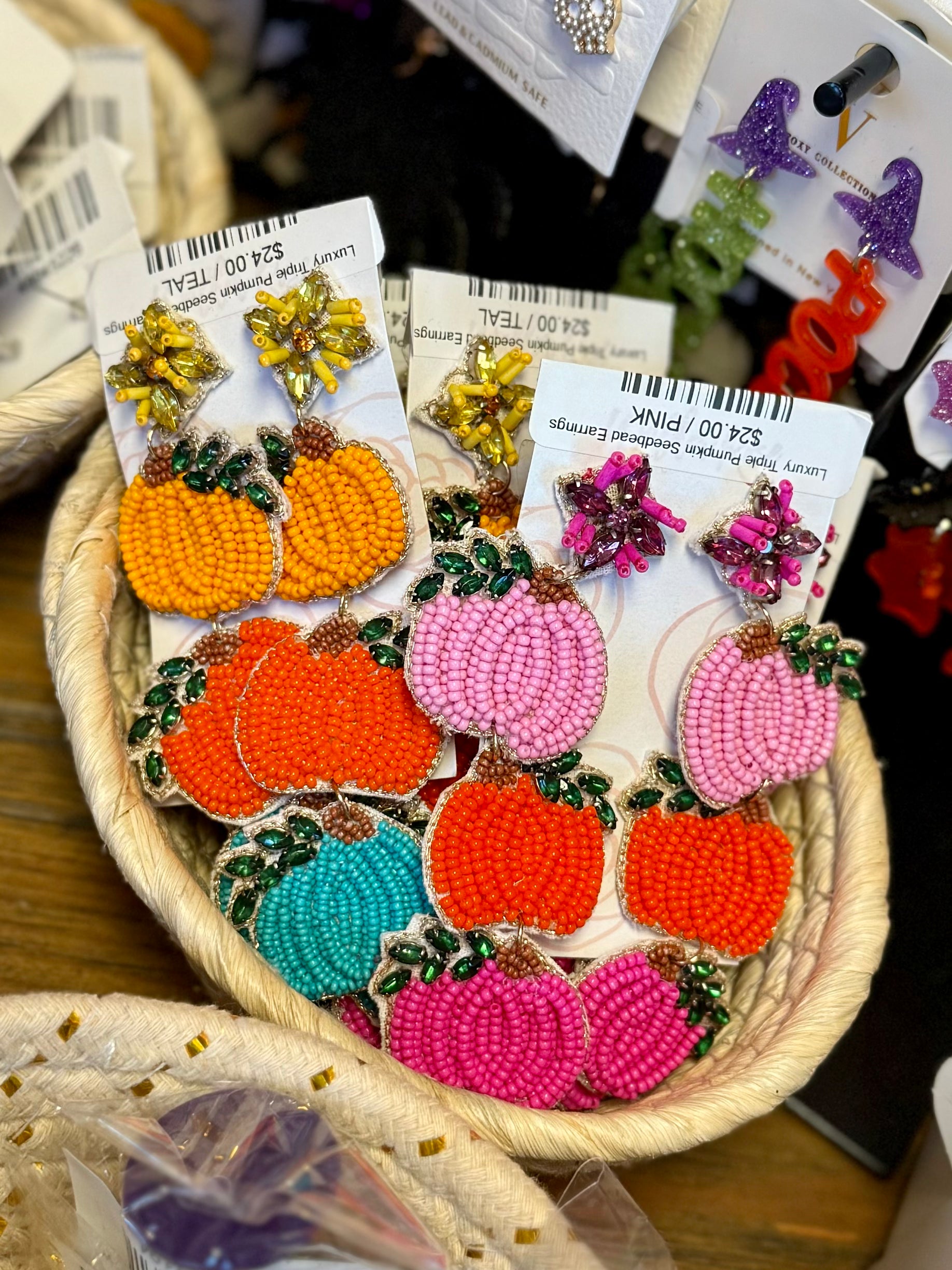 Luxury Triple Pumpkin Seedbead Earrings- SALE