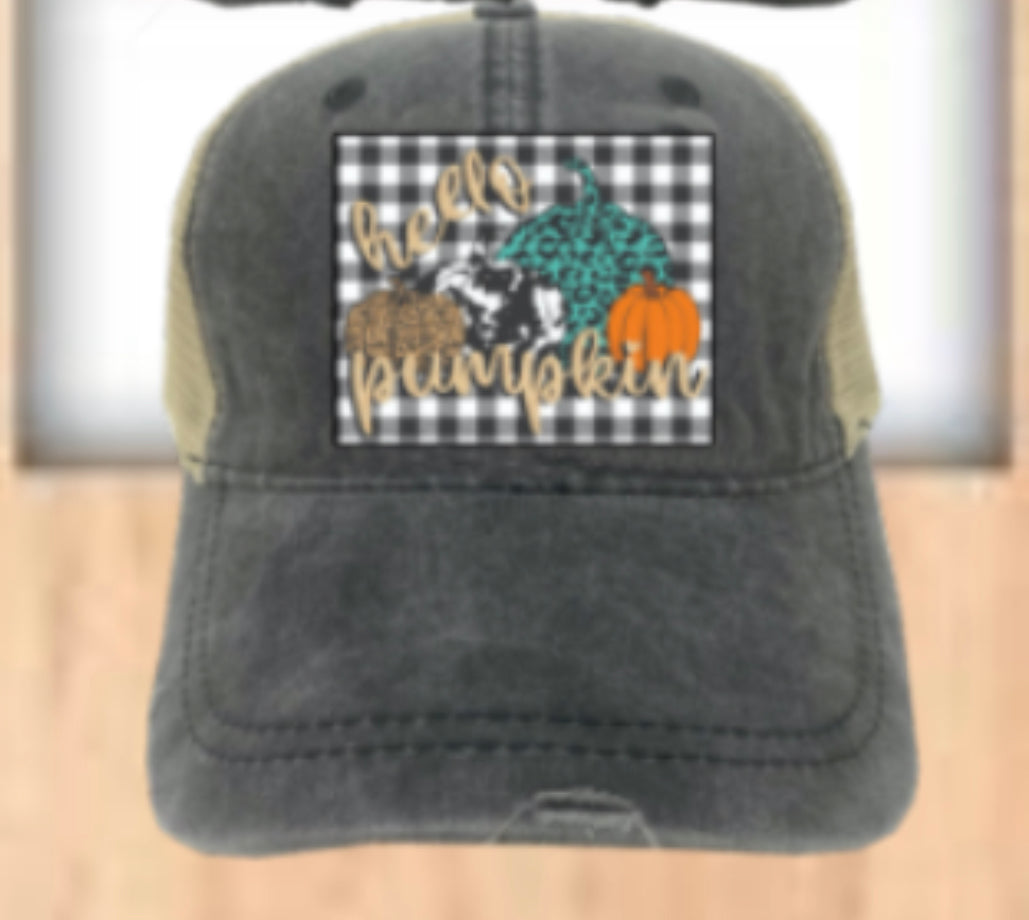 Hello Pumpkin Charcoal High Ponytail Hat- SALE