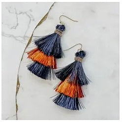TASSEL TINSEL TIERED FOOTBALL GAMEDAY COLORED EARRINGS BY P.O.