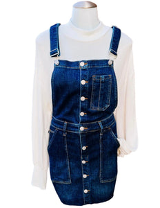 Darkwash Button & Pocketed HW Skirt Overalls-PLUS