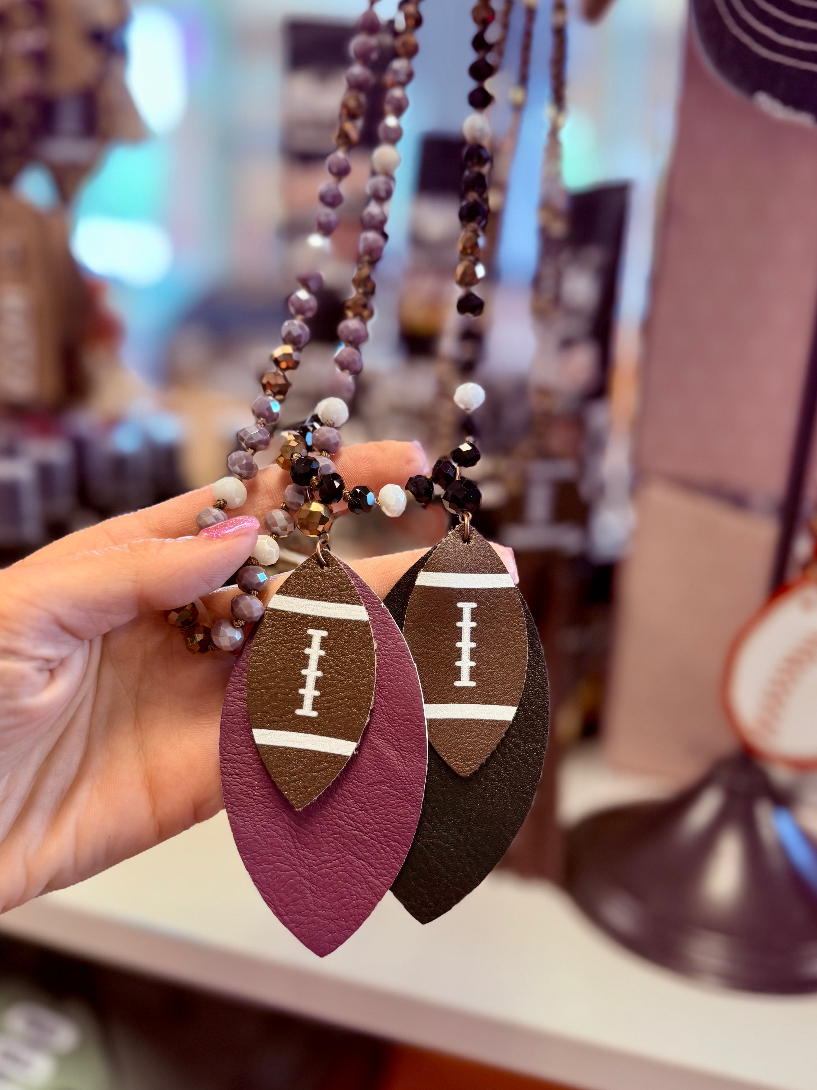 BEADED LAYERED FOOTBALL NECKLACE