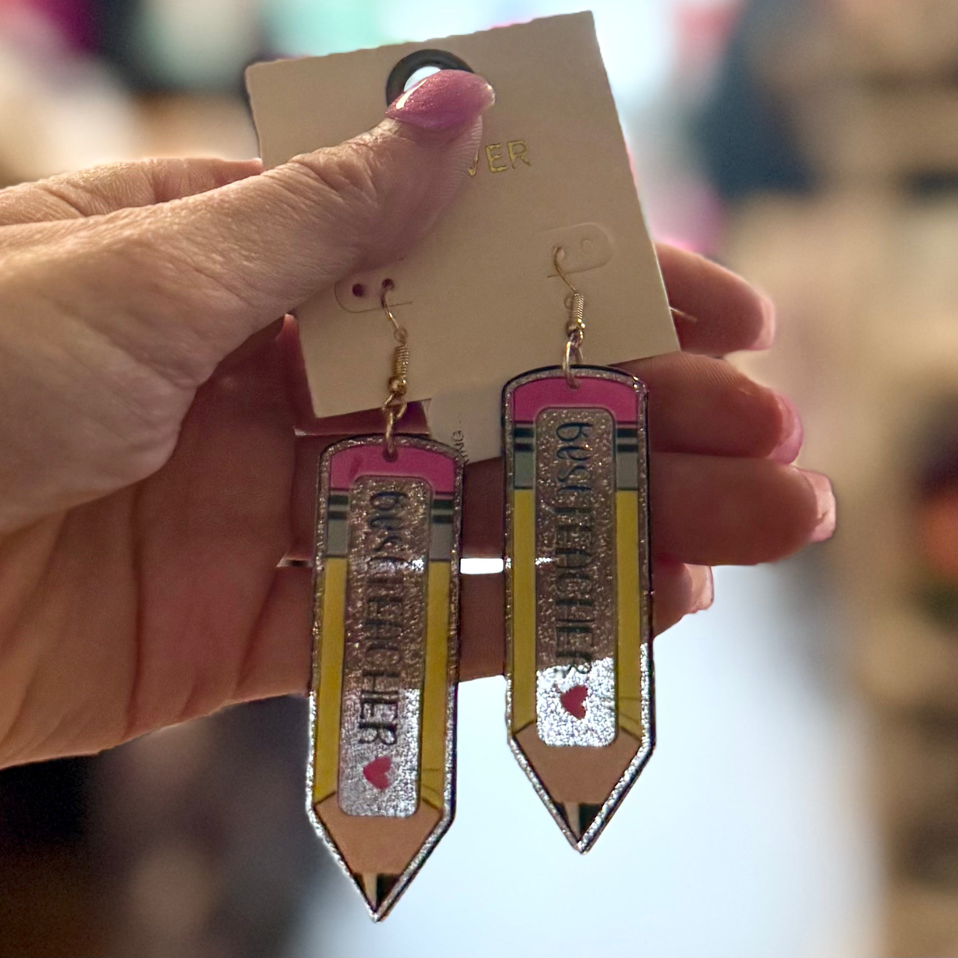 PENCIL DANGLE EARRINGS ACRYLIC FOR TEACHERS