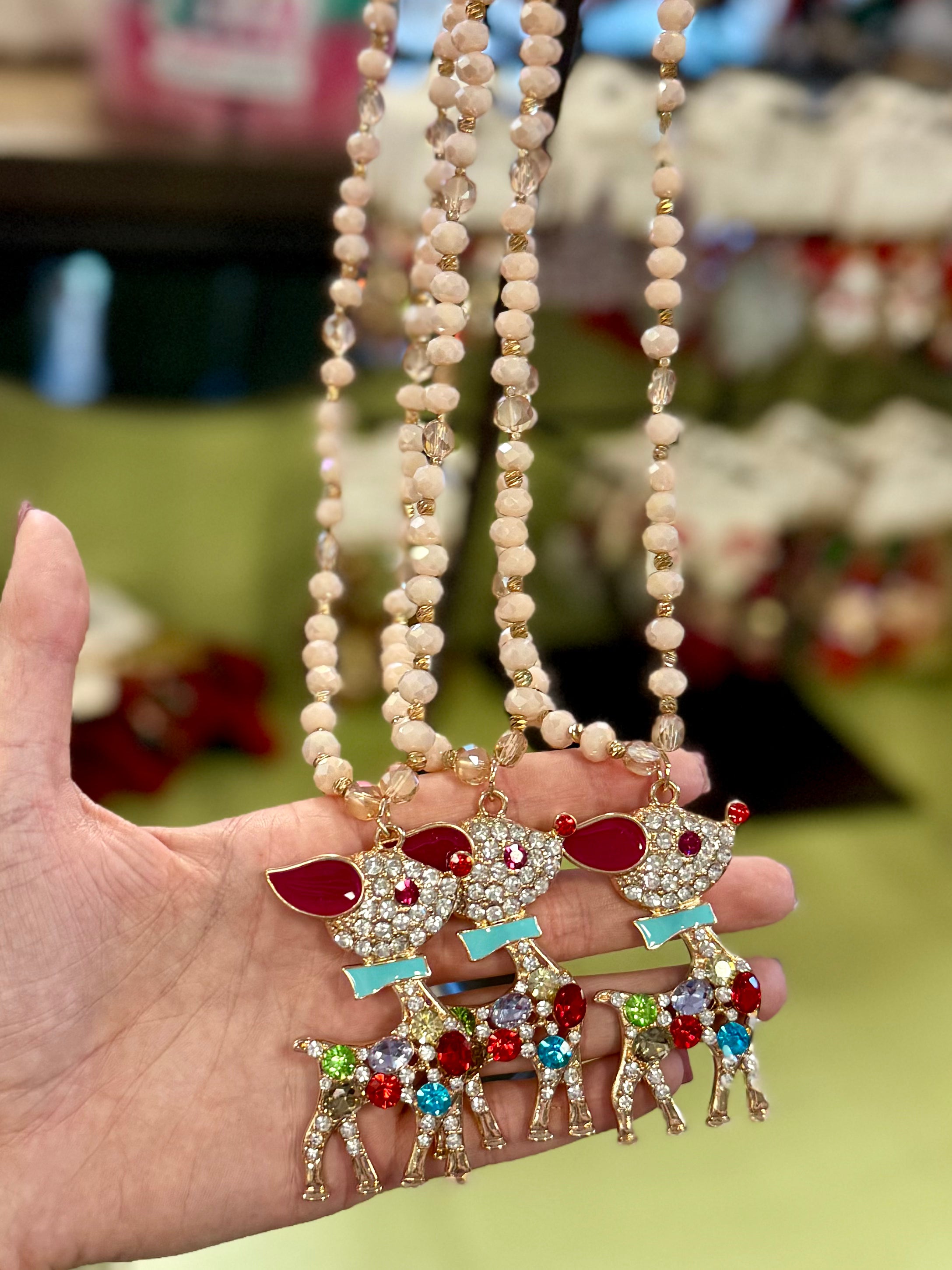 The Red Nose Reindeer Beaded Necklace
