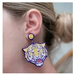TIGER GLITTER PURPLE GOLD GAMEDAY FOOTBALL EARRINGS BY P.O.