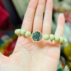 Sage Snakeskin Wooden Ball Bracelet