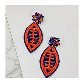 BLINGY GLITZY POST FOOTBALL SEEDBEAD GAMEDAY EARRINGS BY P.O.